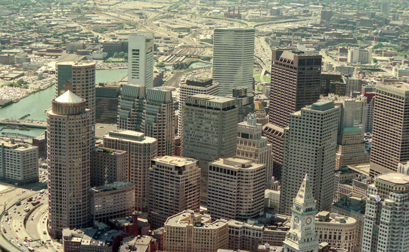 August 23, 1994 - Boston, Massachusetts - Aerial view of downtown Boston while on a flight to do site flyovers. Scanned MassDEP negatives, slides and printed photographs from investigations and/or inspections 
conducted by the Department, including