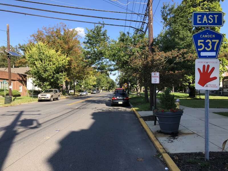 View east along Camden County Route 537 (Maple Avenue) at Euclid Avenue in Merchantville, Camden County, New Jersey