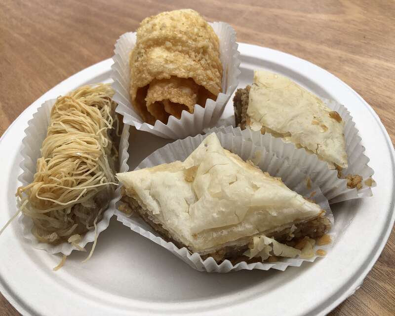 Diples (top), baklava (right) and kadaif (left) at the 2019 Marin Greek Festival in Novato, California