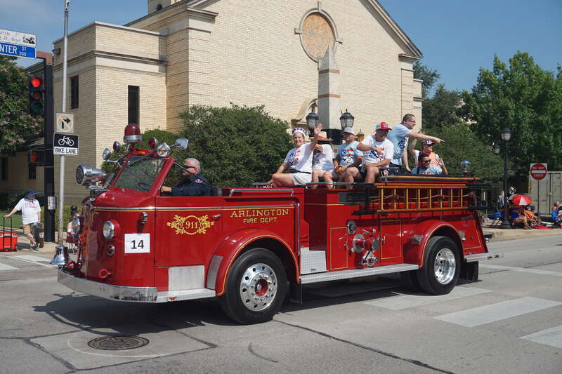 The Arlington Fire Department in the 2021 Arlington Independence Day Parade in Arlington, Texas (United States).