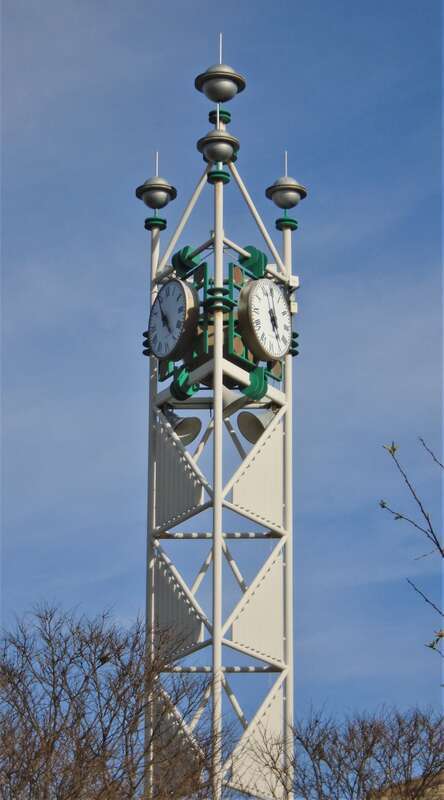 The Clock Tower at Gaebe Commons of Johnson &amp; Wales University's Providence Campus.