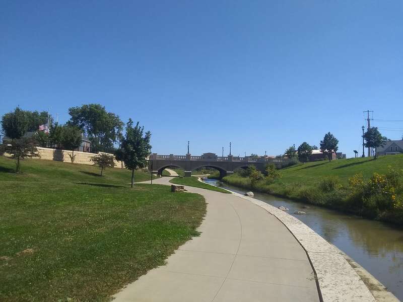A view of where 22nd in Dubuque crosses the Upper Bee Branch. Taken upstream of the bridge.
