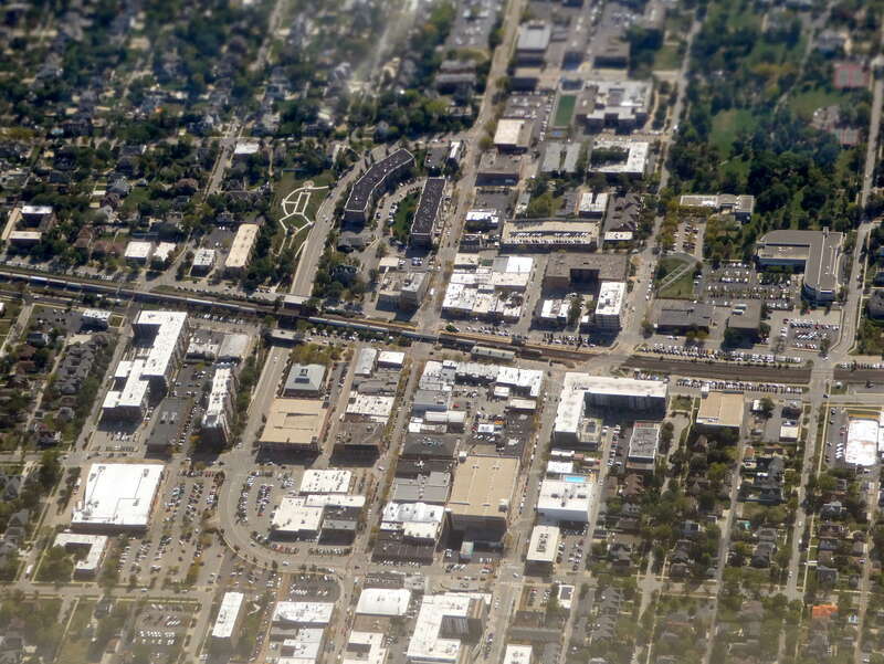 Aerial view of Elmhurst, Illinois, in October 2024