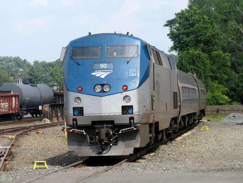 An Amtrak Shuttle set laying over at Springfield Union Station in August 2018