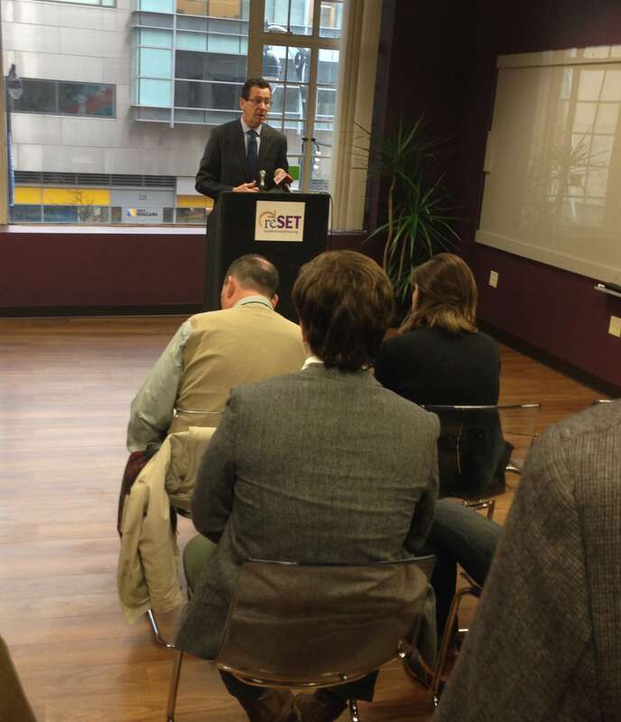 Tuesday, January 14, 2014 -- Governor Dannel P. Malloy visited the offices of reSET in Hartford to announce that he will introduce legislation during the upcoming 2014 regular session of the General Assembly that establishes "benefit corporations" in
