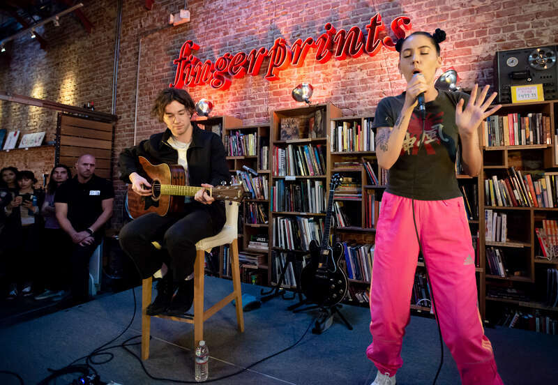 Bishop Briggs performing live at Fingerprints Music in Long Beach, California, on Friday, April 20, 2018.