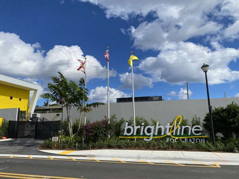 The Brightline station in Boca Raton, seen from outside to its west.