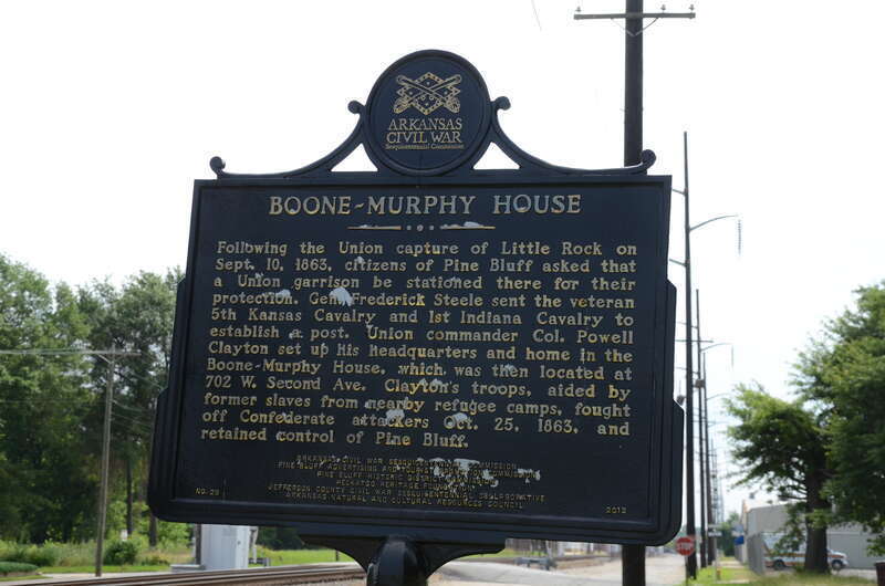 The Arkansas Civil War Sesquicentennial Commission Historical Marker at the Boone–Murphy House in Pine Bluff, Arkansas.