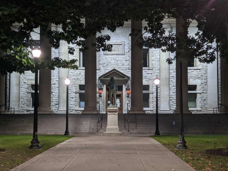 Category:Broome County Courthouse front walkway at night in 2021