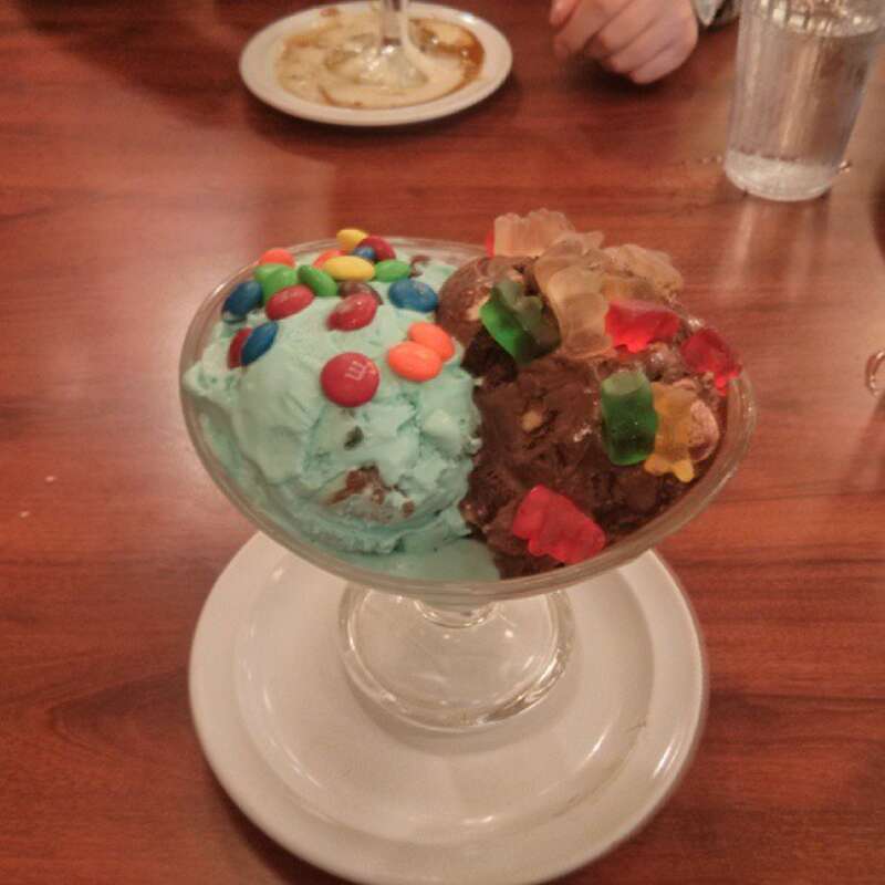 Bubblegum+gummy bear ice cream and rocky road ice cream with m&amp;ms and gummy bears as topping. Because 'Murica! #icecream #murica #creamery #WalnutCreek