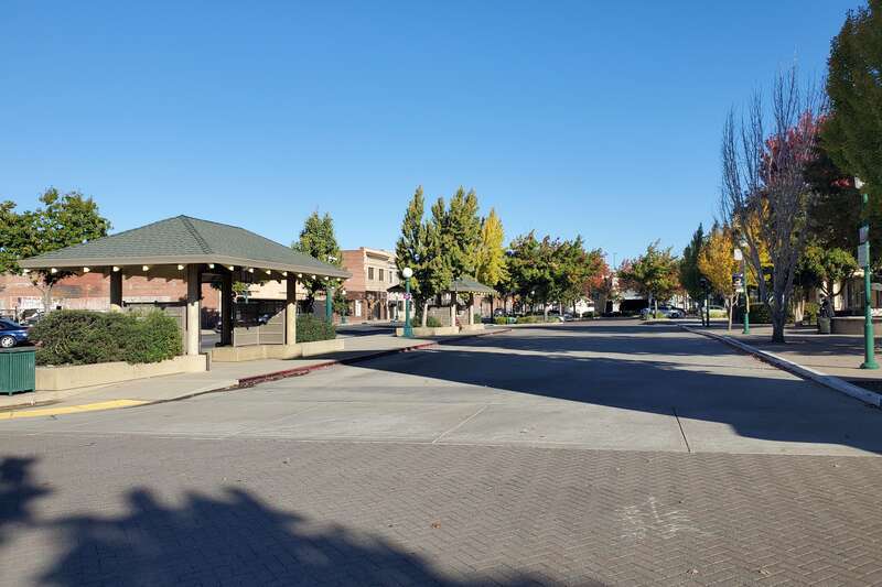 The bus plaza at Lodi station in November 2024
