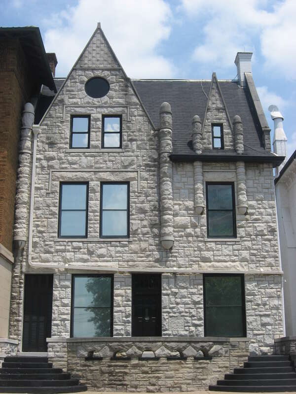 Front of the Busse House, located at 120 SE. First Street in Evansville, Indiana, United States.  Built in 1901, it is listed on the National Register of Historic Places.