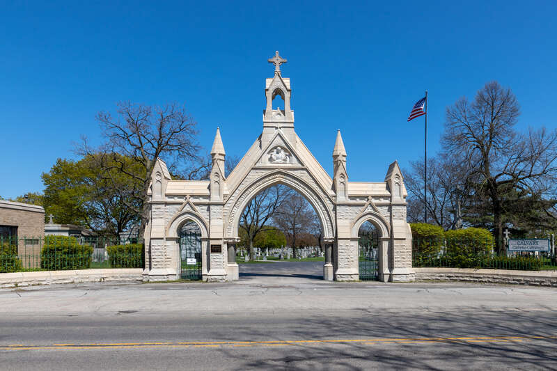 West Entrance, Calvary Cemetery, Evanston, Illinois.