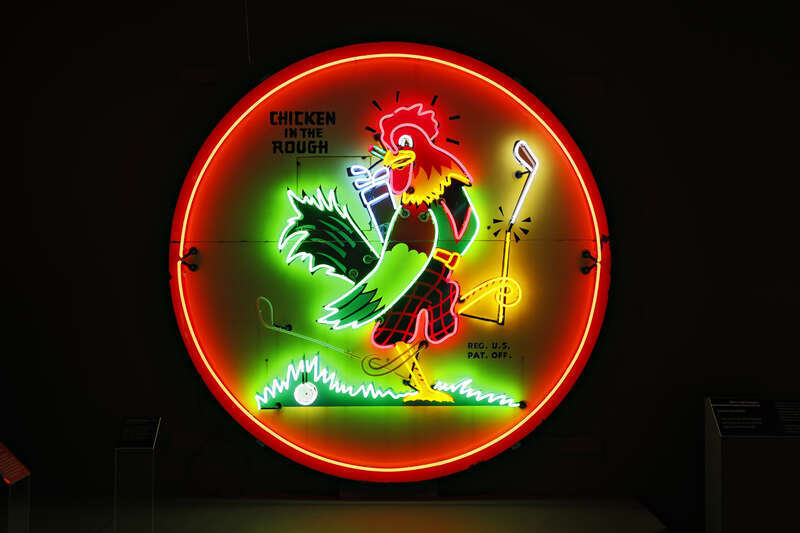 The History Museum at the Castle's exhibit, Neon: Darkness Electrified, features 30 vintage neon signs from the collection of Jed Schleisner.  The signs span five decades of restaurants, beer labels, and auto dealers from Main Streets across the U.S.