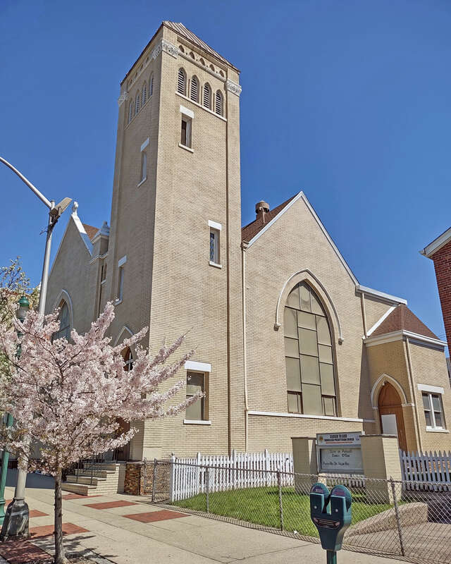 Looking northeast at Closer to God Evangelical Presbyterian Church on a sunny midday