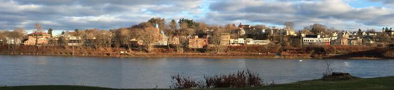 North-central Pittston PA, Riverside, taken from across the river in West Pittston, in December 2021.  Pasted together from three photos.