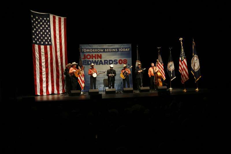 Dr. Ralph Stanley and the Clinch Mountain Boys join with  John Edwards and perform during a free concert in Roanoke, Va.  Photo by Rachel Feierman.