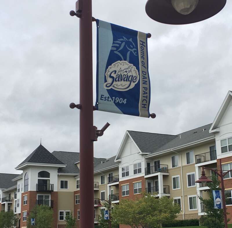 Banners commemorating racehorse Dan Patch on the corner of 123rd St. and Natchez Ave. in Savage, Minnesota