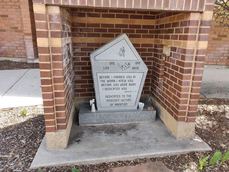 Dedication Sign North-west of Blessed Sacrament Church in Sandy, Utah.