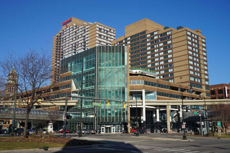 Millender Center in Detroit, Michigan (United States).