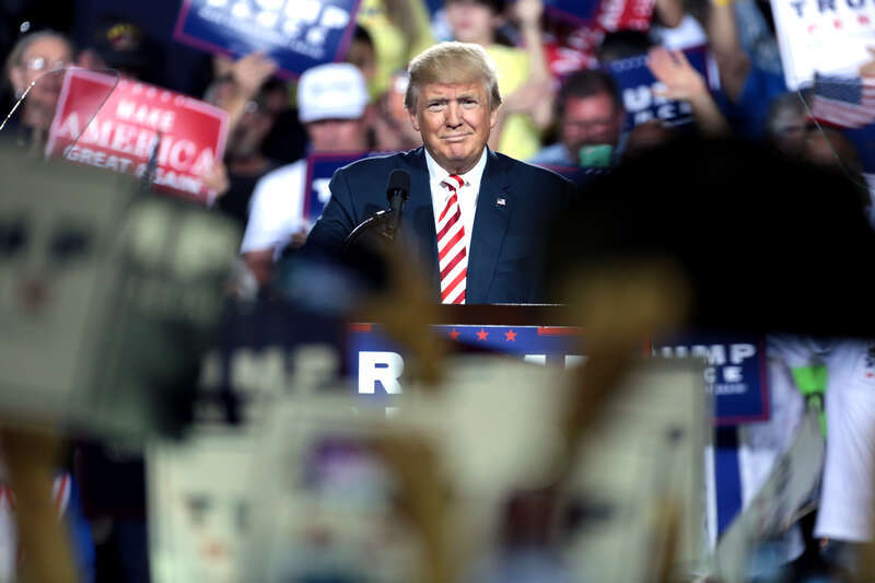 Donald Trump speaking with supporters at a campaign rally at the Prescott Valley Event Center in Prescott Valley, Arizona.

Please attribute to Gage Skidmore if used elsewhere.