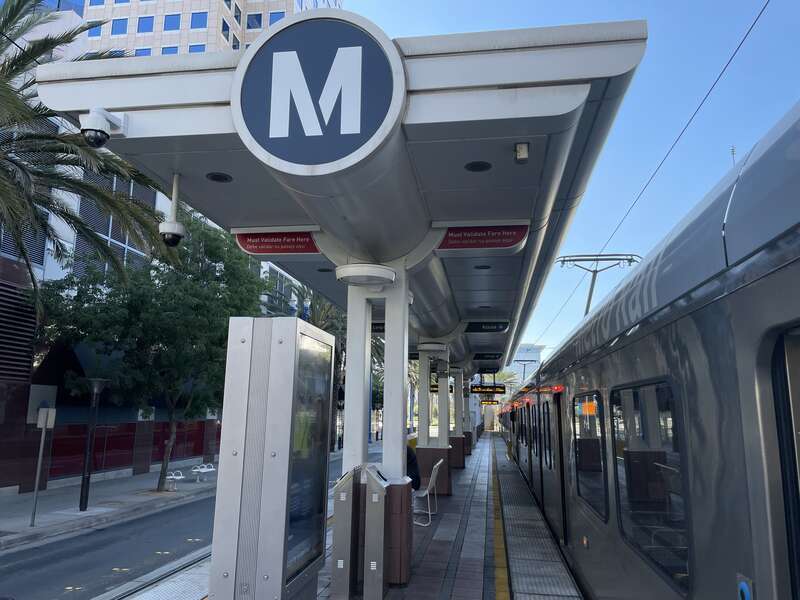 The station platform at Downtown Long Beach station in November 2023.