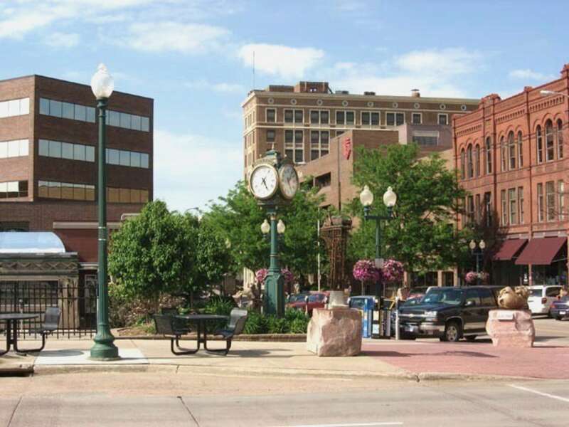 Downtown Sioux Falls, South Dakota, USA. Looking north northeast up Phillips Avenue from West 10th Street.