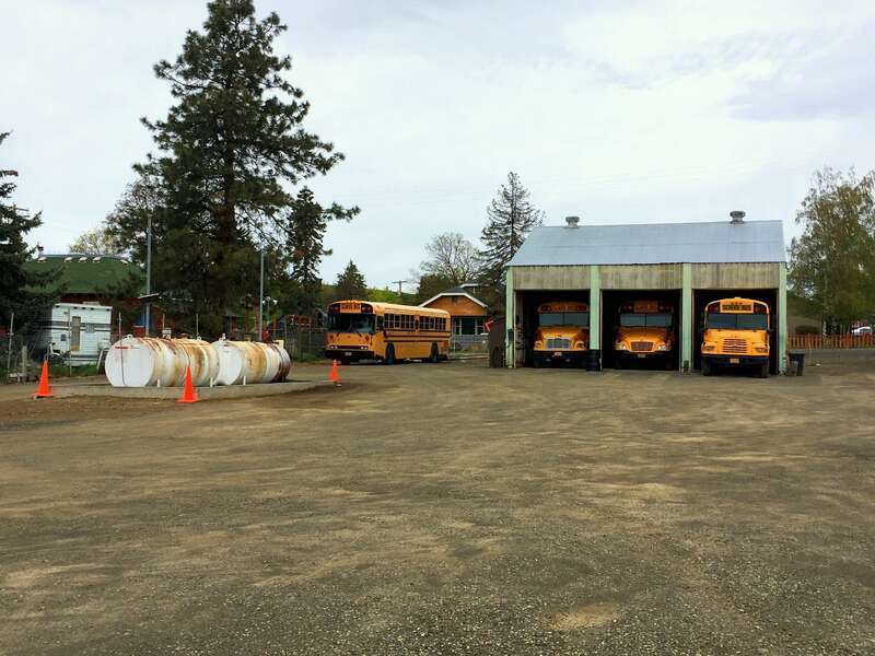 The student transportation maintenance and parking facility ("bus barn") for the Dufur School District, in Dufur, Oregon, United States.