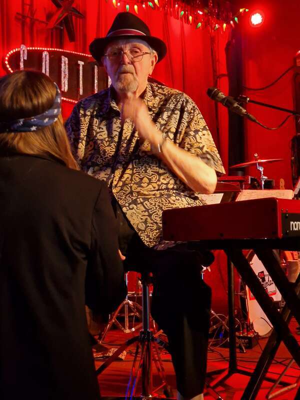 Earl Poole Ball taking a break from performing vocals and keyboard live at the Continental Club in Austin TX, age 83. He is playing a regular Saturday afternoon 3pm slot with one of his bands, Earl Poole Ball &amp; Friends.