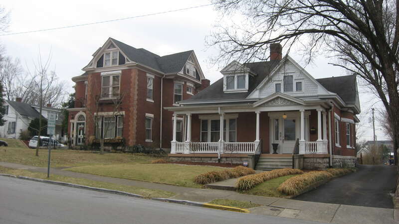 Houses on the northwestern corner of the junction of Main Avenue and Elm Street in Bowling Green, Kentucky, United States.  This neighborhood is part of the Upper East Main Street District, a historic district that is listed on the National Register