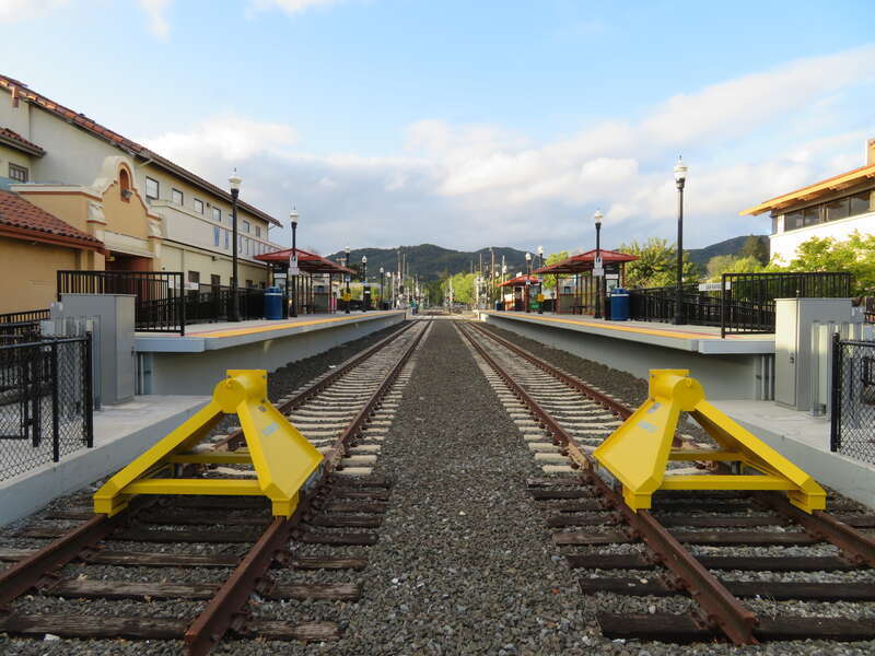 South end of SMART track at the San Rafael Transit Center in April 2018