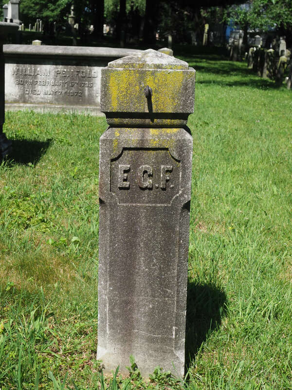 Stone post near Faile family gravesites.  Inscribed "EGF"
