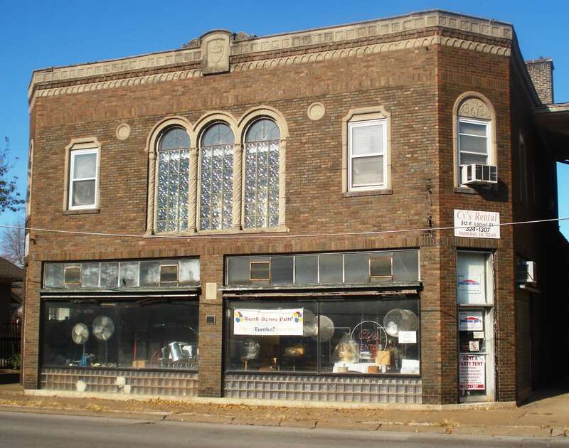 310 E. Locust St. Davenport, Iowa. Mission/Spanish Revival style commercial building; Davenport MRA.