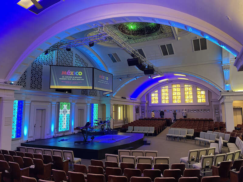 The sanctuary of Cornerstone Church - Heritage Hill Campus, built as First Church of Christ Scientist, in Grand Rapids, Michigan.