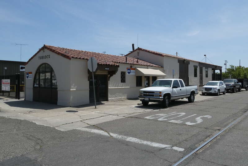 The former Turlock freight house of the Tidewater Southern Railway, seen in May 2022