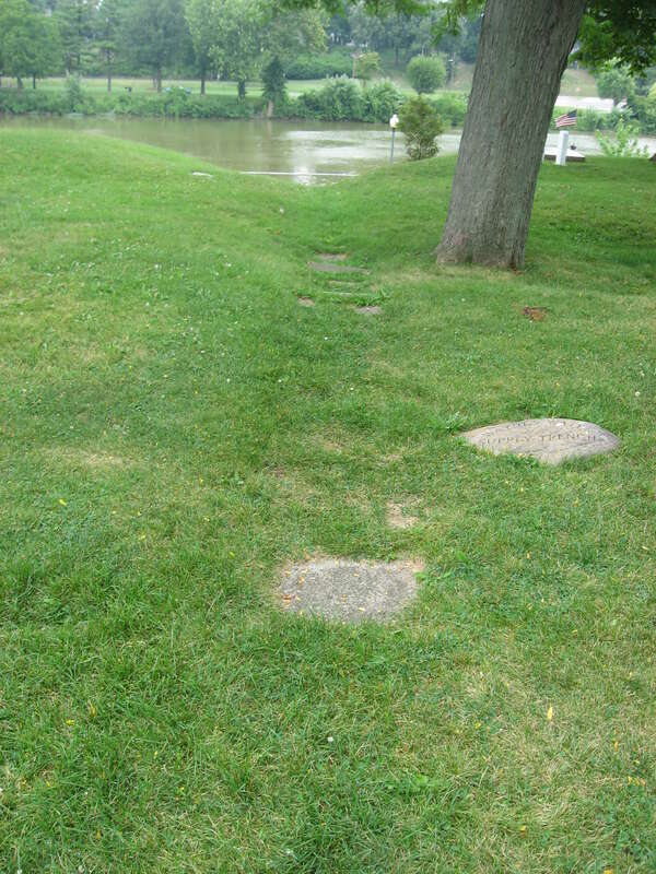 A water trench at the site of Fort Defiance, located atop a bluff overlooking the confluence of the Auglaize and Maumee Rivers in Defiance, Ohio, United States.  Built in 1794, the fort served as U.S. Army headquarters before the Battle of Fallen