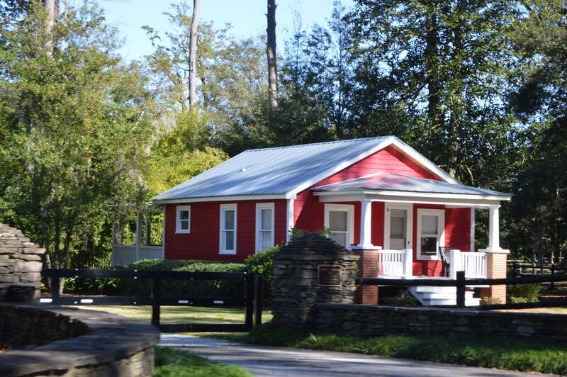 Western angle on the 1936 cottage at Gabriel's Landing, located at 1005 Airlie Road in far eastern Wilmington, North Carolina, United States.  The estate is listed on the National Register of Historic Places.