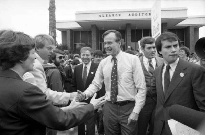 Local call number: DND0681
Title: George H.W. Bush campaigning in Melbourne, Florida
Date: 1980
Physical descrip: 1 photonegative - b&amp;w - 35 mm.
Photographer: http://www.floridamemory.com/photographiccollection/collections/?id=11
Series Title: