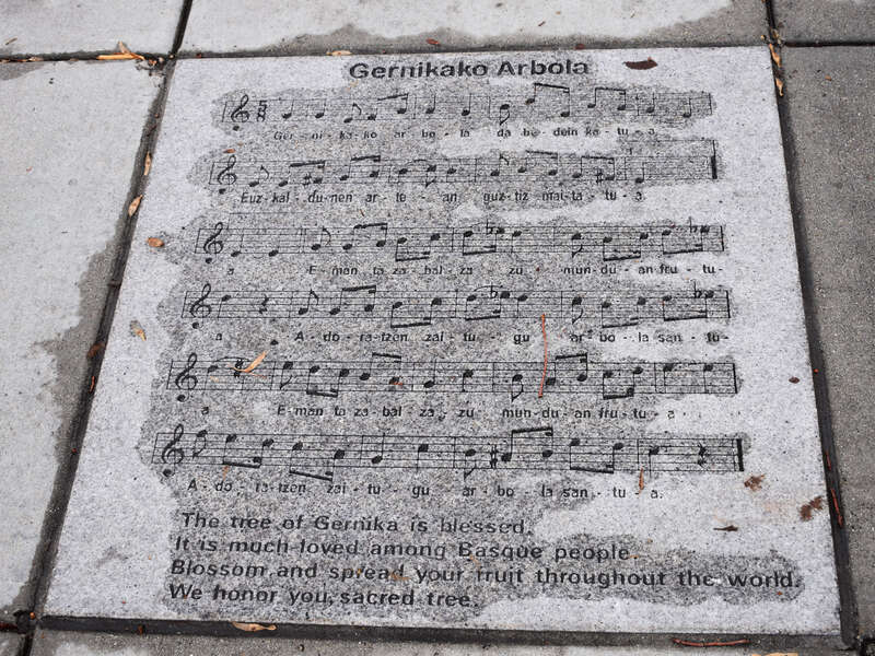 Street music or at least a song on the sidewalk at the Cyrus Jacobs-Uberuaga House near the Basque Museum &amp; Cultural Center in Boise, Idaho, celebrates the trees planted by Basque politician José Antonio Ardanza.