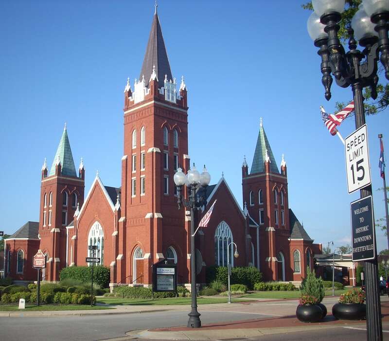 This church is located in downtown Fayetteville, North Carolina. Hay Street United Methodist Church was dedicated in June of 1835. It was the first Methodist church constructed in the city, and it is listed in the National Register of Historic