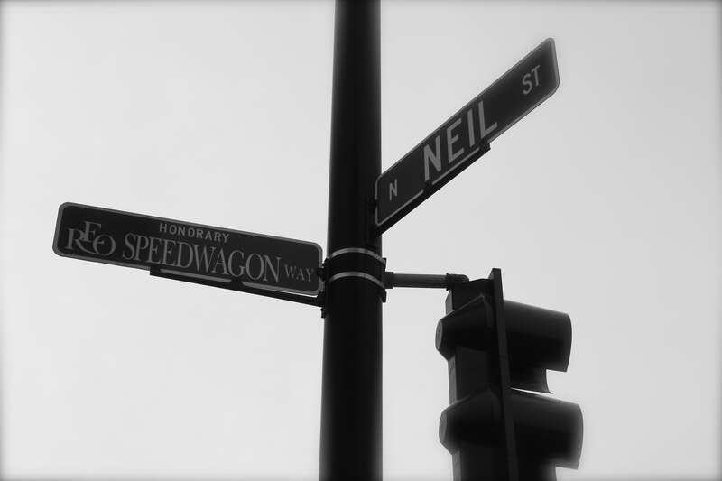 Honorary w:REO Speedwagon Street Sign in w:Champaign, Illinois
