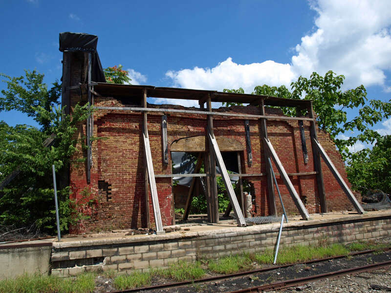 The old Memphis &amp; Charleston Freight Depot at the Huntsville Depot in Huntsville, Alabama, listed on the Alabama Register of Landmarks and Heritage.