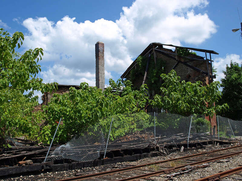 The old Memphis &amp; Charleston Freight Depot at the Huntsville Depot in Huntsville, Alabama, listed on the Alabama Register of Landmarks and Heritage.
