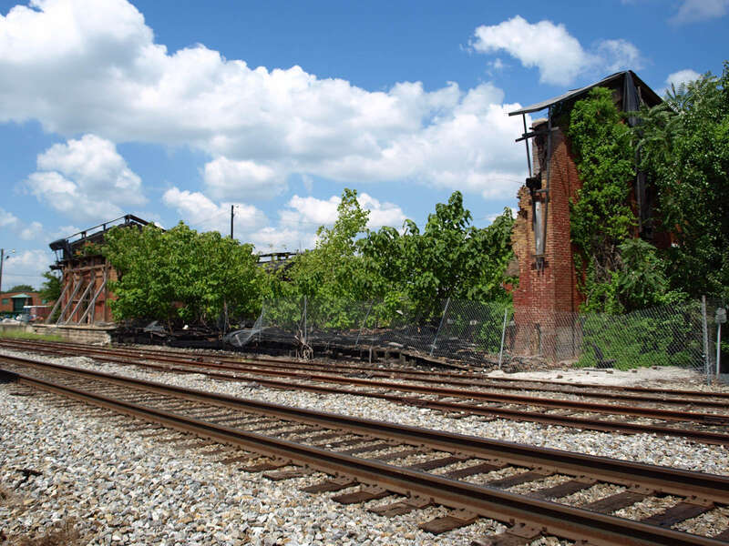The old Memphis &amp; Charleston Freight Depot at the Huntsville Depot in Huntsville, Alabama, listed on the Alabama Register of Landmarks and Heritage.