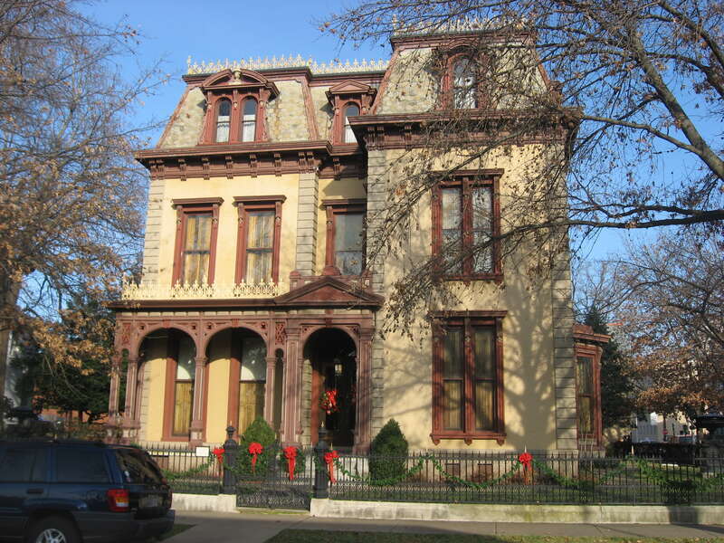 Front of the John Augustus Reitz House, located at 224 SE. First Street in Evansville, Indiana, United States.  Built in 1872, it is listed on the National Register of Historic Places, and it is part of a Register-listed historic district, the