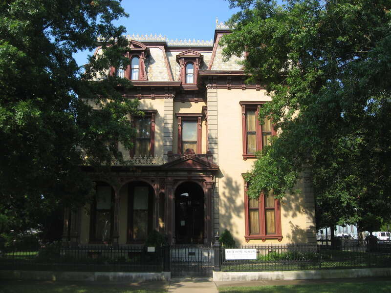 Front of the John Augustus Reitz House, located at 224 SE. First Street in Evansville, Indiana, United States.  Built in 1872, it is listed on the National Register of Historic Places, and it is part of a Register-listed historic district, the