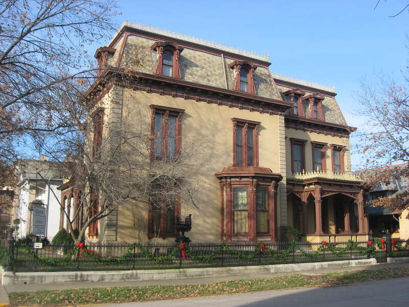 Southern side of the John Augustus Reitz House, located at 224 SE. First Street in Evansville, Indiana, United States.  Built in 1872, it is listed on the National Register of Historic Places, and it is part of a Register-listed historic district,