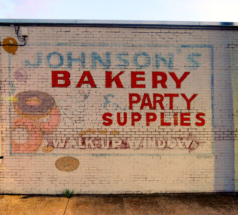 Building mural illustrating Johnson's Bakery serving the Lawton area and surrounding communities for many decades during the twentieth century. The bakery created scrumptious brownies, cakes, donuts, and pastries for the Southwest Oklahoma region.
