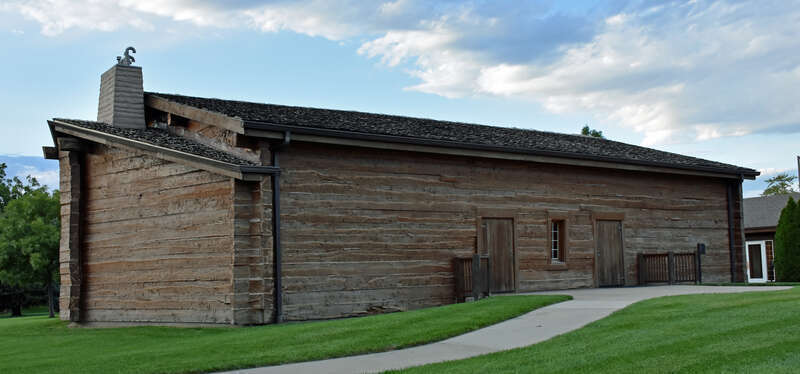 View of the reconstructed Kanesville Tabernacle in Council Bluffs, Iowa, United States. This is the front side which faces south-east towards Broadway street.