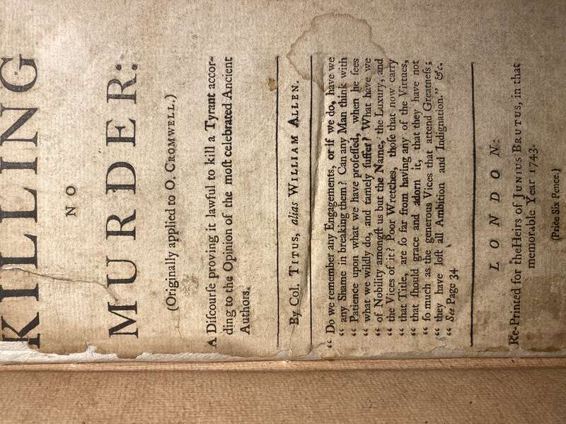 Killing No Murder, Cover page of pamphlet printed in 1657
